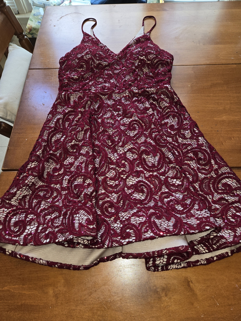 My Michelle Burgundy Lace Spaghetti Strap Dress